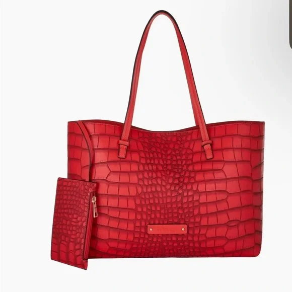 NWT De Vesti Red Crocodile-Embossed Large Tote Bag - Picture 2 of 3
